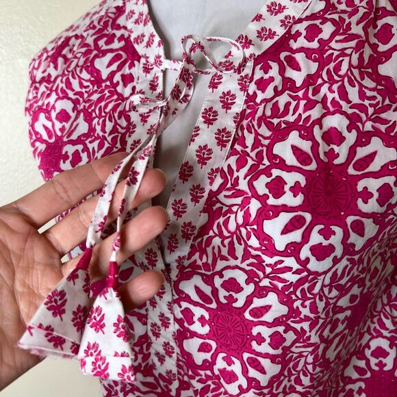 Vineyard Vines Tunic Dress XS Pink Peasant Shift Block Print Mini V-Neck Cotton - Picture 5 of 10